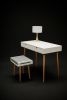 Desk White in Lacquer, Dressing Table with White Stool | Tables by Manuel Barrera Habitables. Item composed of oak wood