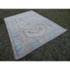1970s Vintage Turquoise Turkish Oushak Rug - 5'8'' X 8' | Area Rug in Rugs by Vintage Pillows Store. Item made of cotton with fiber