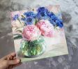 Peony flowers oil painting canvas original art, Cornflower | Oil And Acrylic Painting in Paintings by Natart. Item made of canvas & synthetic compatible with contemporary style