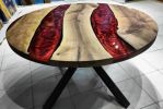 Custom Order 56 " Round Walnut Metallic Red Epoxy Dining | Dining Table in Tables by LuxuryEpoxyFurniture. Item composed of wood and synthetic