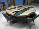 Custom 72 " Round Walnut Wood | Green Epoxy Dining Table | Tables by LuxuryEpoxyFurniture. Item composed of wood & synthetic