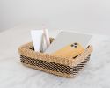 Woven Catchall Storage Tray | Stripe Noir | Decorative Tray in Decorative Objects by NEEPA HUT. Item made of fiber