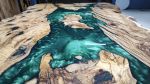 Live Edge Olive Emerald Green Dining Epoxy Table,Natural | Dining Table in Tables by LuxuryEpoxyFurniture. Item made of wood with synthetic
