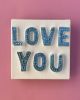 Love You Blue Crystal 4" x 4" | Mixed Media in Paintings by Emeline Tate. Item composed of canvas and synthetic