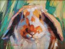 Funny rabbit pet portrait painting original 8x6, Custom | Oil And Acrylic Painting in Paintings by Natart. Item made of canvas with synthetic works with contemporary style