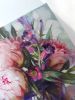 Bluebell flowers peony painting in purple glass vase floral | Oil And Acrylic Painting in Paintings by Natart. Item composed of canvas & synthetic