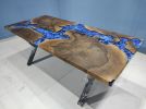 Custom Order Dark Walnut Ocean Epoxy Resin Table | Dining Table in Tables by LuxuryEpoxyFurniture. Item made of wood & synthetic