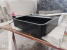Nero Marquina Marble Sink: Rectangle Wall Mount Washbasin (16x24x5) | Water Fixtures by AEGEAN MARBLE ARTISAN ATELIER