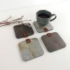 Coasters of slate rock, felt and leather. Set of 4 | Tableware by DecoMundo Home. Item made of fabric with stone works with minimalism & country & farmhouse style