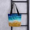 Tote Bag - Good Tidings - Fluid Blue Gold Ocean | Work by Eman's Gallery
