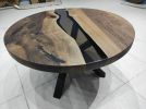 Custom 36" Diameter, Round Walnut Wood, Smoke Epoxy Dining | Dining Table in Tables by LuxuryEpoxyFurniture. Item made of wood with synthetic