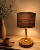 Handcrafted Walnut Wood Table Lamp, Geometric Marquetry, Brass Accent, Warm Lighting, bedside | Lamps by Vesta Corte. Item composed of walnut compatible with mid century modern and modern style