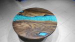 Custom Order Round Metallic Green Dark Walnut Wood | Dining Table in Tables by LuxuryEpoxyFurniture. Item made of wood with synthetic