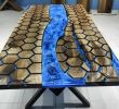 Custom Order Hexagon Honeycomb Ocean River Epoxy Resin | Dining Table in Tables by LuxuryEpoxyFurniture. Item composed of wood & synthetic