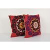 Set of Two Suzani Red Cushion Cover, Tribal Square | Sham in Linens & Bedding by Vintage Pillows Store. Item made of cotton with fiber