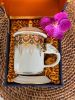 Elephant Mug with Lid & Saucer: Hand-Painted, Gold Accents | Drinkware by Artisan Homeware. Item made of ceramic