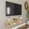 Walnut Solid Wood Floating Tv-Stand, Modern Floating Media C | Ledge in Storage by Picwoodwork. Item made of oak wood