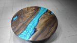 Custom Order Round Metallic Green Dark Walnut Wood | Dining Table in Tables by LuxuryEpoxyFurniture. Item made of wood with synthetic