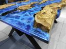 Living Room River Ocean Epoxy Table, Live Edge Olivee Tree | Dining Table in Tables by LuxuryEpoxyFurniture. Item made of wood with synthetic