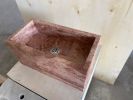 Handcarved Red Travertine Farmhouse Sink: Wall Mounted Vanity | Water Fixtures by AEGEAN MARBLE ARTISAN ATELIER