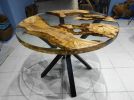 Custom Order  Olive Wood Round Clear Epoxy Dining Table | Tables by LuxuryEpoxyFurniture. Item made of wood & synthetic