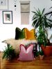 Red and pink pillow, red with pink fringe pillow | Pillows by velvet + linen
