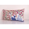 Uzbek Extra Long Blue Suzani Bed Cushion Cover with Animal M | Pillows by Vintage Pillows Store