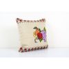 Bohemian Turkish Kilim Pillow with Floral Design, Square Dec | Cushion in Pillows by Vintage Pillows Store