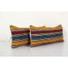 Set of Two Striped Turkish Kilim Pillow, Pair Yellow | Sham in Linens & Bedding by Vintage Pillows Store. Item composed of cotton & fiber