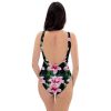 One Piece Swimsuit - Desire - Pink Lily Floral Art | Work by Eman's Gallery