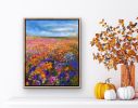 Rainy Pink Flower Field | Oil And Acrylic Painting in Paintings by Checa Art. Item composed of canvas