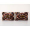 Pair Silk Ikat Velvet Pillow, Set of Two Silk Ikat Lumbar | Cushion in Pillows by Vintage Pillows Store