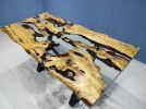 Olive Clear Epoxy Resin Dining Table - Live Edge Resin Table | Tables by LuxuryEpoxyFurniture. Item made of wood with synthetic