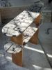 Handmade Calacatta Viola Marble & Oak Console Table - Modern Entryway Accent Shelf | Buffet Table in Tables by AEGEAN MARBLE ARTISAN ATELIER