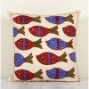 Fish Motifs Design Suzani Cushion Cover, Handmade Cotton | Pillows by Vintage Pillows Store. Item made of cotton