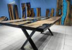 Brown Walnut Smoke Epoxy Resin Dining Table | Tables by LuxuryEpoxyFurniture. Item made of wood & synthetic