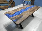 Custom Order Walnut Wood Design Blue Epoxy Coffee Table | Dining Table in Tables by LuxuryEpoxyFurniture. Item made of wood with synthetic