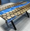 Custom Order Hexagon Honeycomb Ocean River Epoxy Resin | Dining Table in Tables by LuxuryEpoxyFurniture. Item composed of wood & synthetic