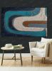Large Abstract Mid Century Modern Painting Navy Blue White | Oil And Acrylic Painting in Paintings by Berez Art. Item composed of canvas in minimalism or mid century modern style