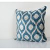 Square Pale Blue Ikat Velvet Pillow, Silk White Polka Dot Ve | Cushion in Pillows by Vintage Pillows Store