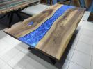 Luxury Epoxy Resin Walnut Dining Table, Blue Epoxy Table | Tables by LuxuryEpoxyFurniture. Item composed of wood and synthetic