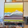 Original 20x20 Geometric Mountain Landscape | Sunshine Days by Shilo Ratner | Oil And Acrylic Painting in Paintings by Shilo Ratner