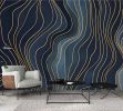 Blue Wavy Lines — Abstract Luxury Wallpaper Mural | Wall Treatments by ELLE WALLS