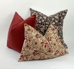 red block print pillow, red beige block printed pillow | Pillows by velvet + linen