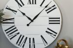 30" White Farmhouse wall clock - In-stock | Ornament in Decorative Objects by Hazel Oak Farms. Item made of wood