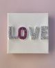 Love with Pink "O" Crystal 4" x 4" | Mixed Media in Paintings by Emeline Tate. Item composed of canvas and synthetic