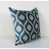 Square Pale Blue Ikat Velvet Pillow, Silk White Polka Dot Ve | Cushion in Pillows by Vintage Pillows Store