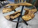 Custom Order  Olive Wood Round Clear Epoxy Dining Table | Tables by LuxuryEpoxyFurniture. Item made of wood & synthetic