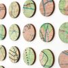 One Hundred London Infrastructure Pink and Green Map Dots Collage | Paintings by Amelia Coward