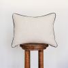 Cream Wool with Charcoal Flecking & Navy Leather Welt 14x18 | Pillow in Pillows by Vantage Design